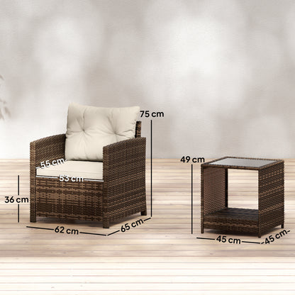 Rattan Garden Furniture Bistro Set with Cushion, Mixed Brown