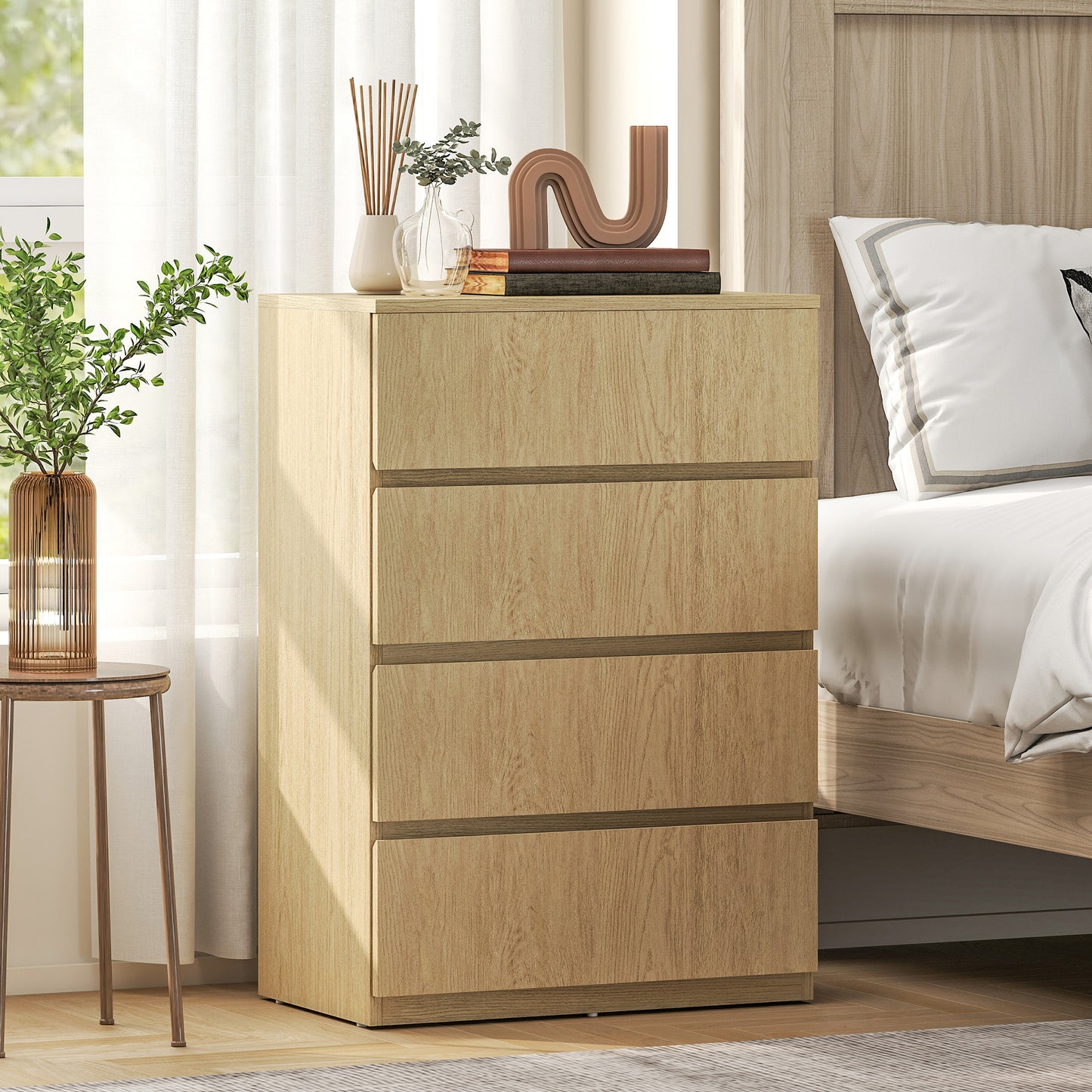Bedroom Chest of Drawers, 4 Drawers Dresser, Drawer Unit, Natural