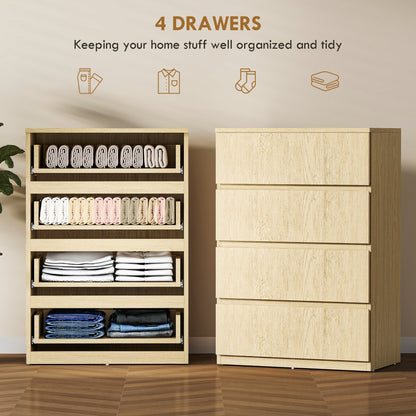 Bedroom Chest of Drawers, 4 Drawers Dresser, Drawer Unit, Natural