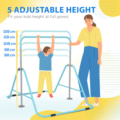 Kids Gymnastic Bar w/ Adjustable Height, Foldable Training Bar - Blue