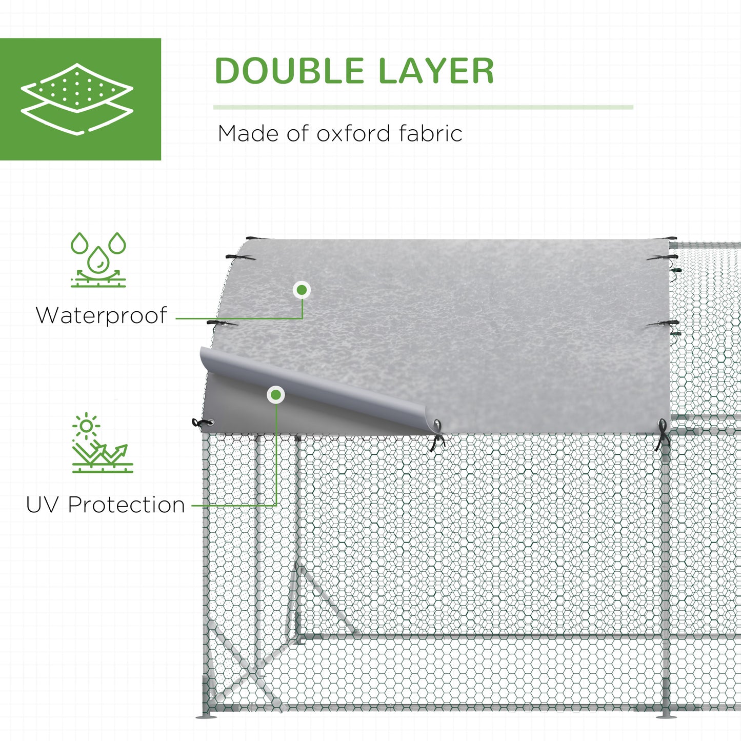 Walk-In Chicken Run Galvanised Chicken Coop w/ Covers 7.6 x 2.8 x 2m