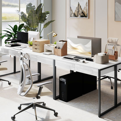 Modern Home Office Desk with High Gloss 2 Drawers Finish White Black