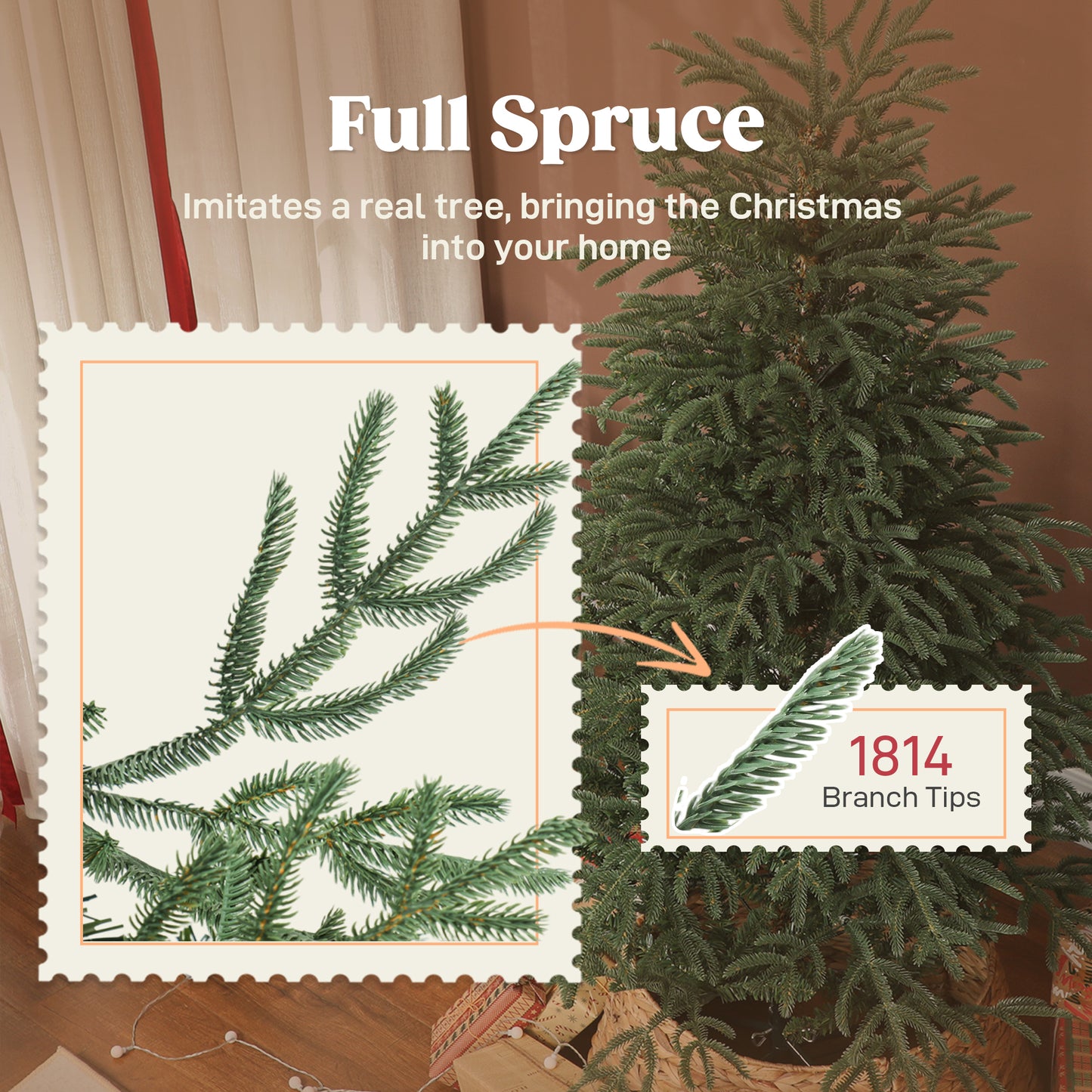 6 ft Christmas Tree, Full Spruce Xmas Tree, Easy Assembly