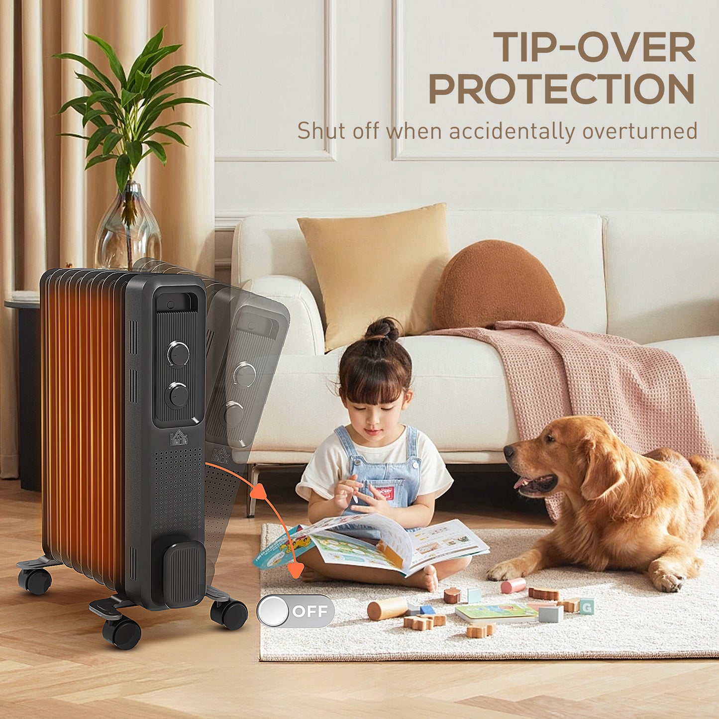 Oil Filled Radiator Portable Space Heater W/ 9 Fin, 3 Heat Settings