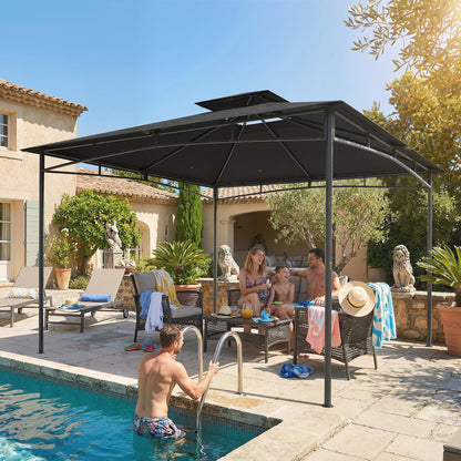 Outsunny 3 x 3 m Gazebo, Outdoor Gazebo Canopy with 2-Tier Roof, Dark Grey