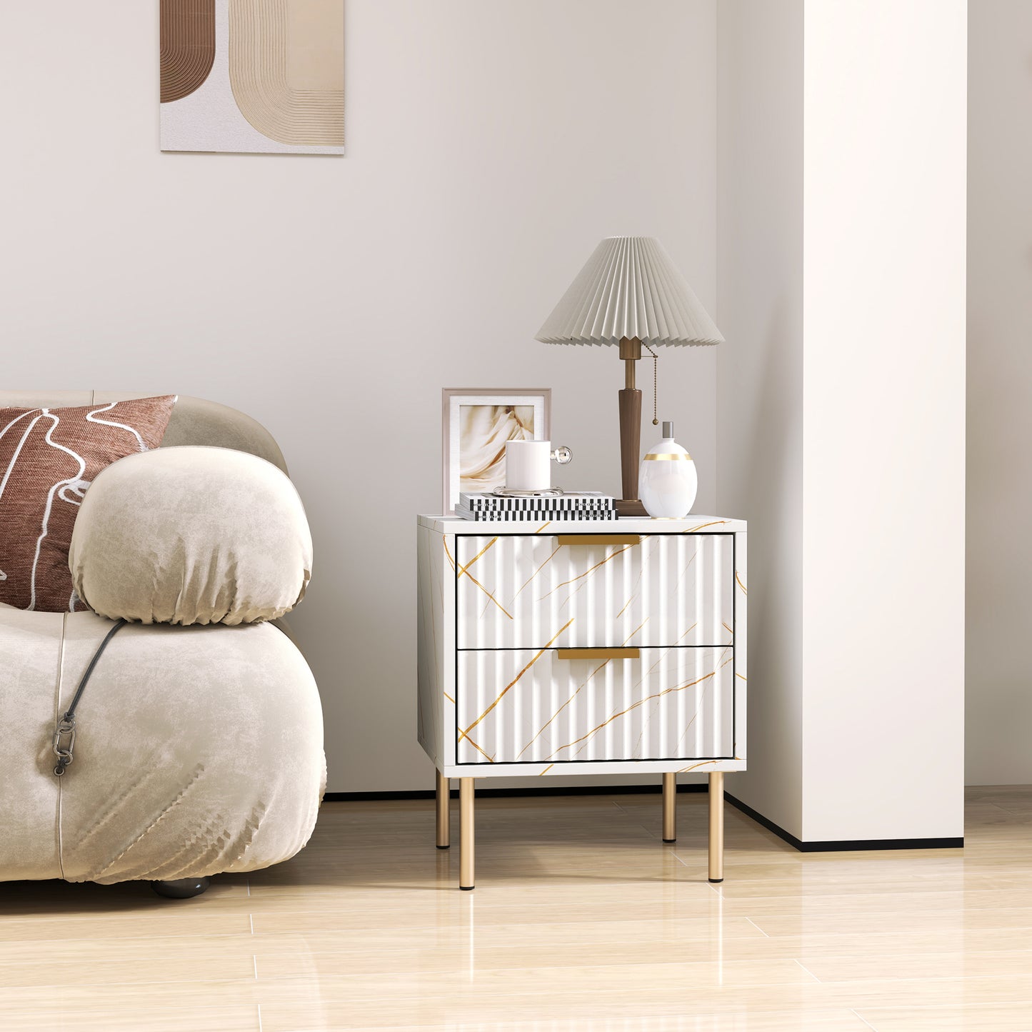 Bedside Table Bedside Cabinet with 2 Drawers for Bedroom, White