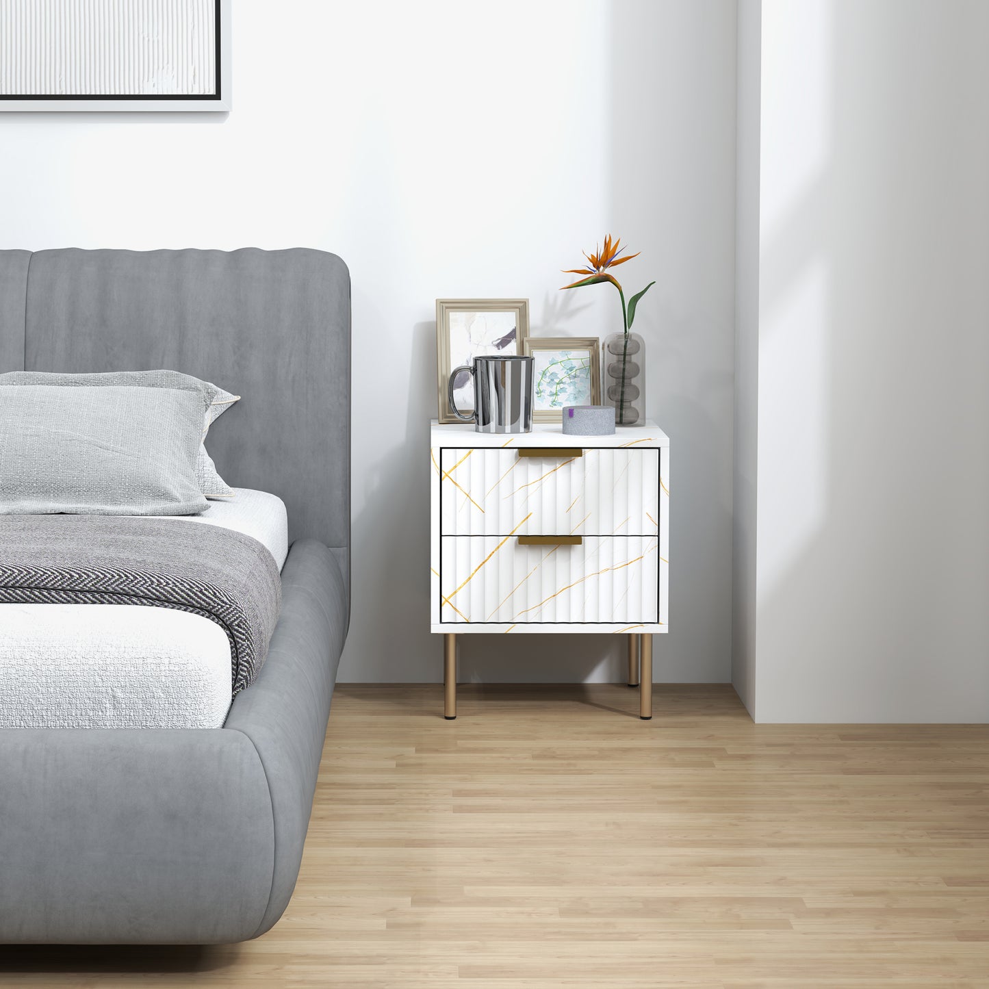 Bedside Table Bedside Cabinet with 2 Drawers for Bedroom, White