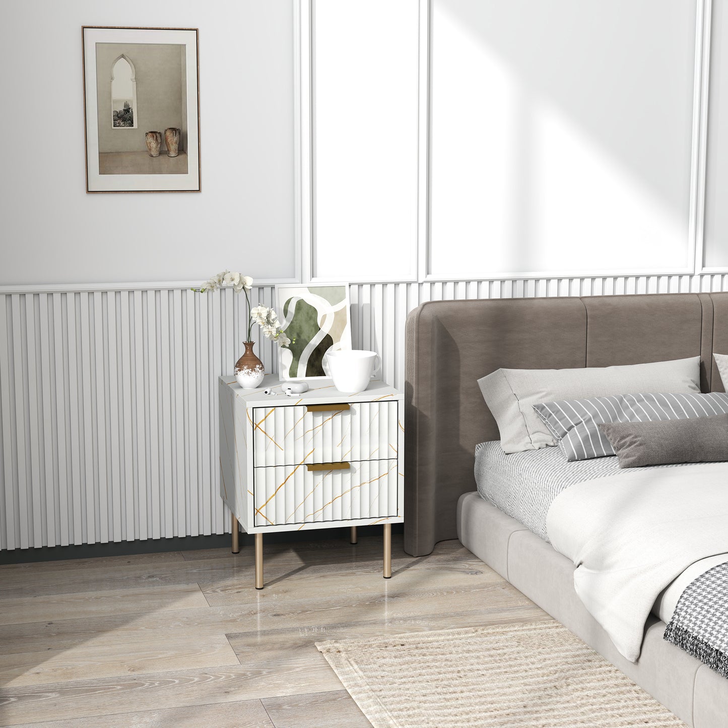 Bedside Table Bedside Cabinet with 2 Drawers for Bedroom, White