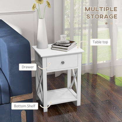 55cm End Side Table w/ Drawer Shelf Home Storage Furniture White