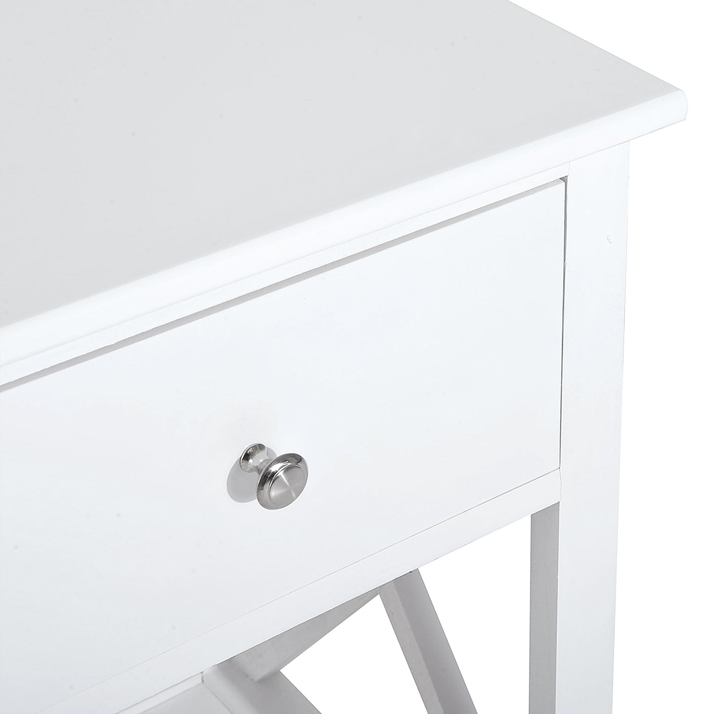 55cm End Side Table w/ Drawer Shelf Home Storage Furniture White