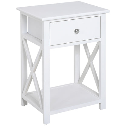 55cm End Side Table w/ Drawer Shelf Home Storage Furniture White