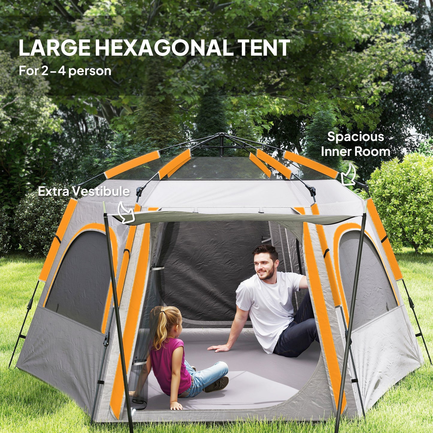 Instant Camping Tent, 4 Person Easy Setup Dome Tent, Light Grey