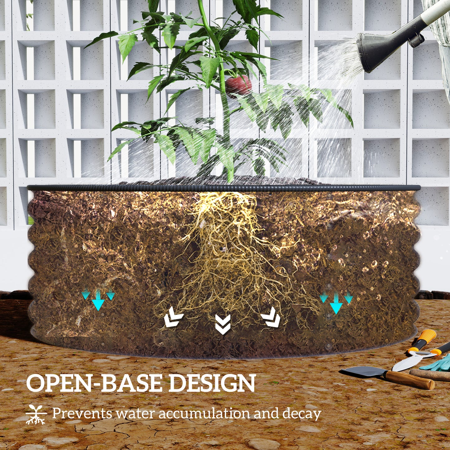 Galvanised Planter with Gloves, 120 x 120 x 43cm, Dark Grey