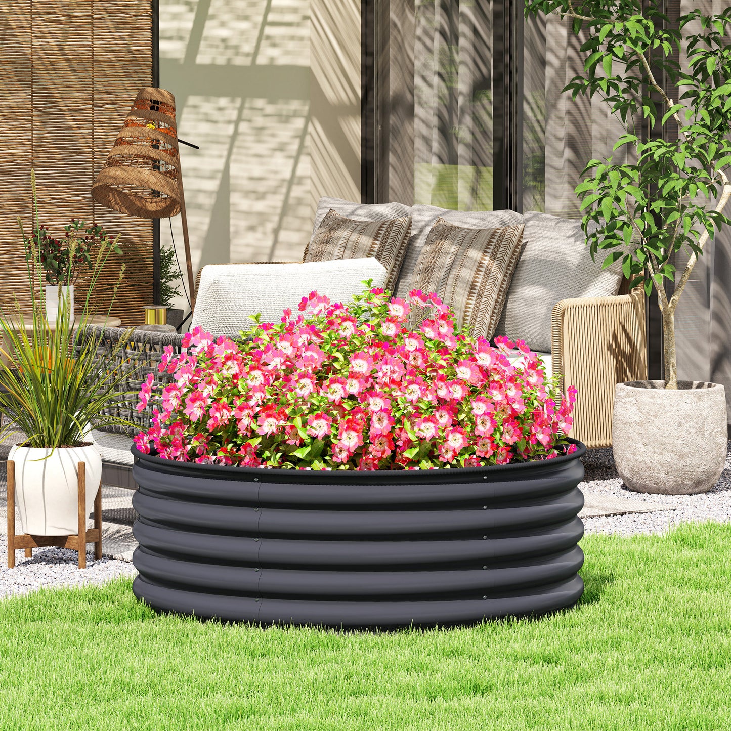 Galvanised Planter with Gloves, 120 x 120 x 43cm, Dark Grey