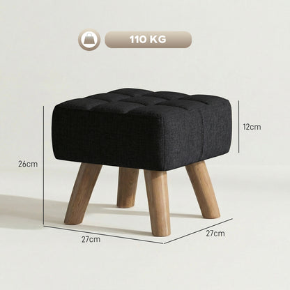 Modern Footstool, Fabric Foot Rest with Rubber Wood Legs, Black