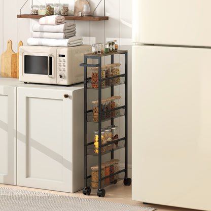 Rolling Kitchen Trolley, Slim Storage Cart with Metal Frame, Handle