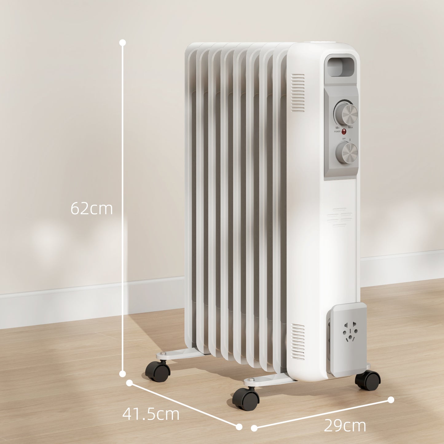 2000W 9 Fin Oil Filled Heater Radiator for Home, White