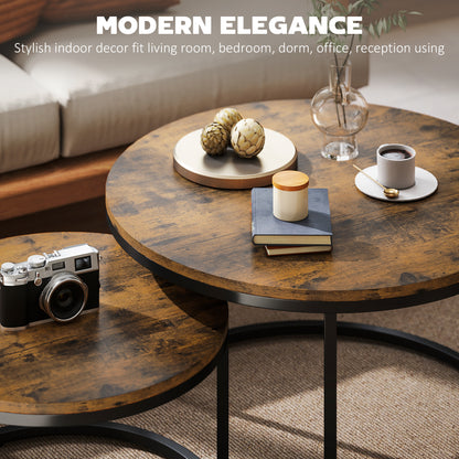 2 Pcs Stacking Coffee Table Set with Steel Frame, Rustic Brown