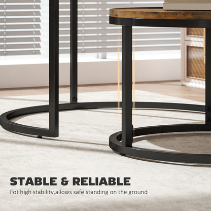 2 Pcs Stacking Coffee Table Set with Steel Frame, Rustic Brown