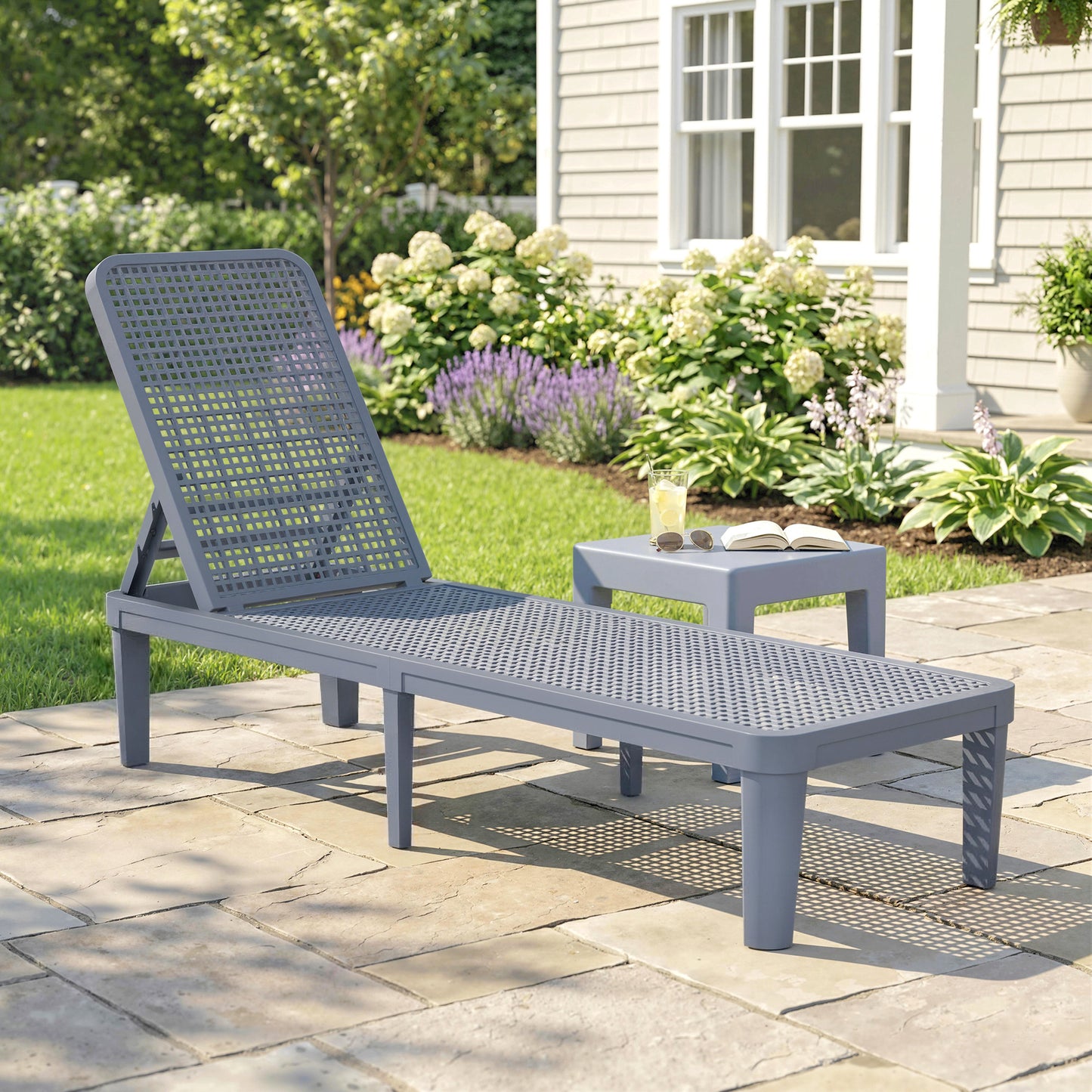 Plastic Sun Lounger, 4-Position Garden Lounger Sun bed, Dark Grey