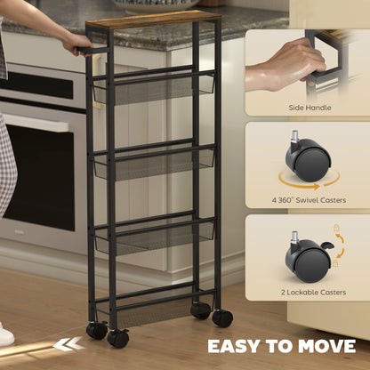 Rolling Kitchen Trolley, Slim Storage Cart with Metal Frame, Handle