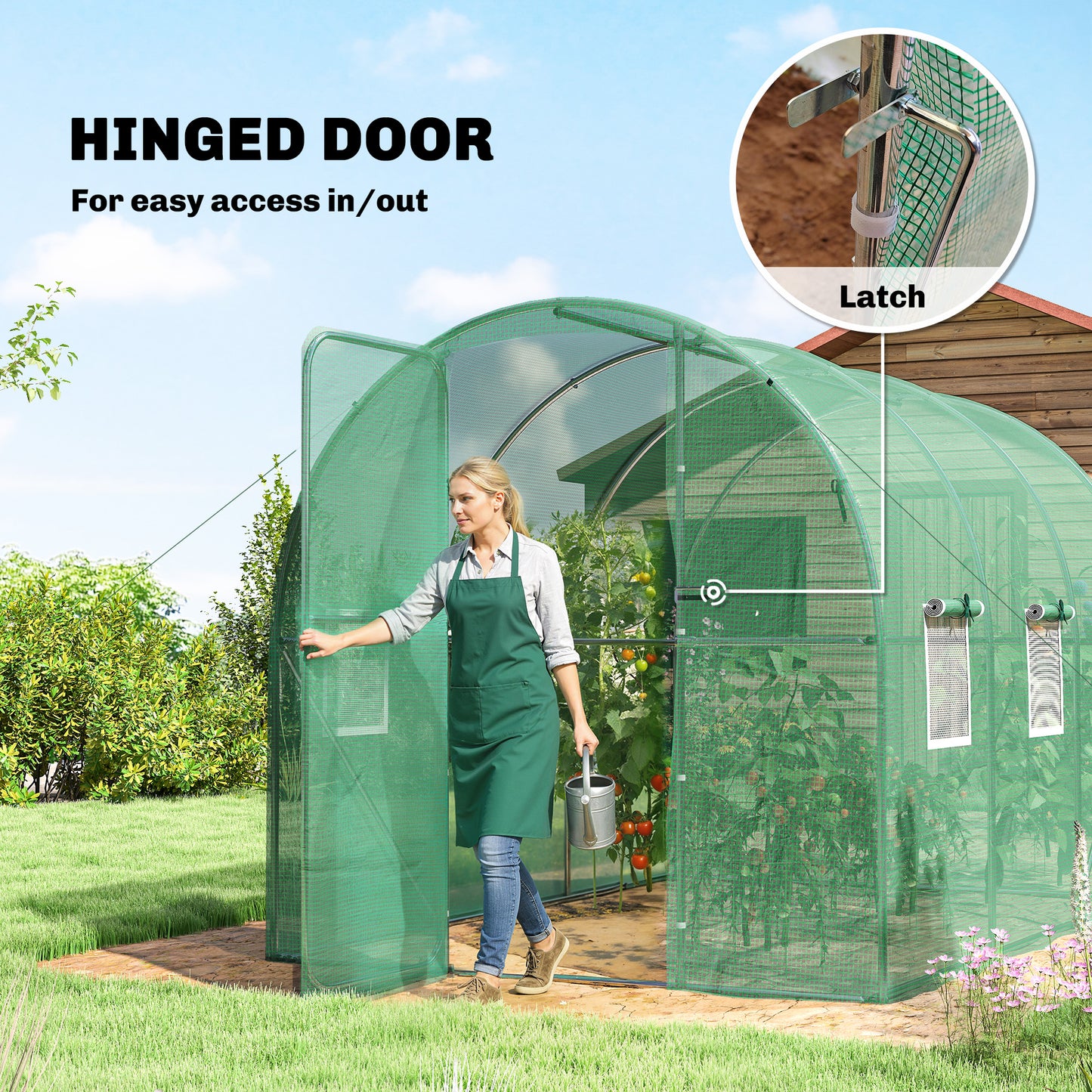 2 x 3 m Walk-in Polytunnel Greenhouse with 6 Windows, Garden Tunnel