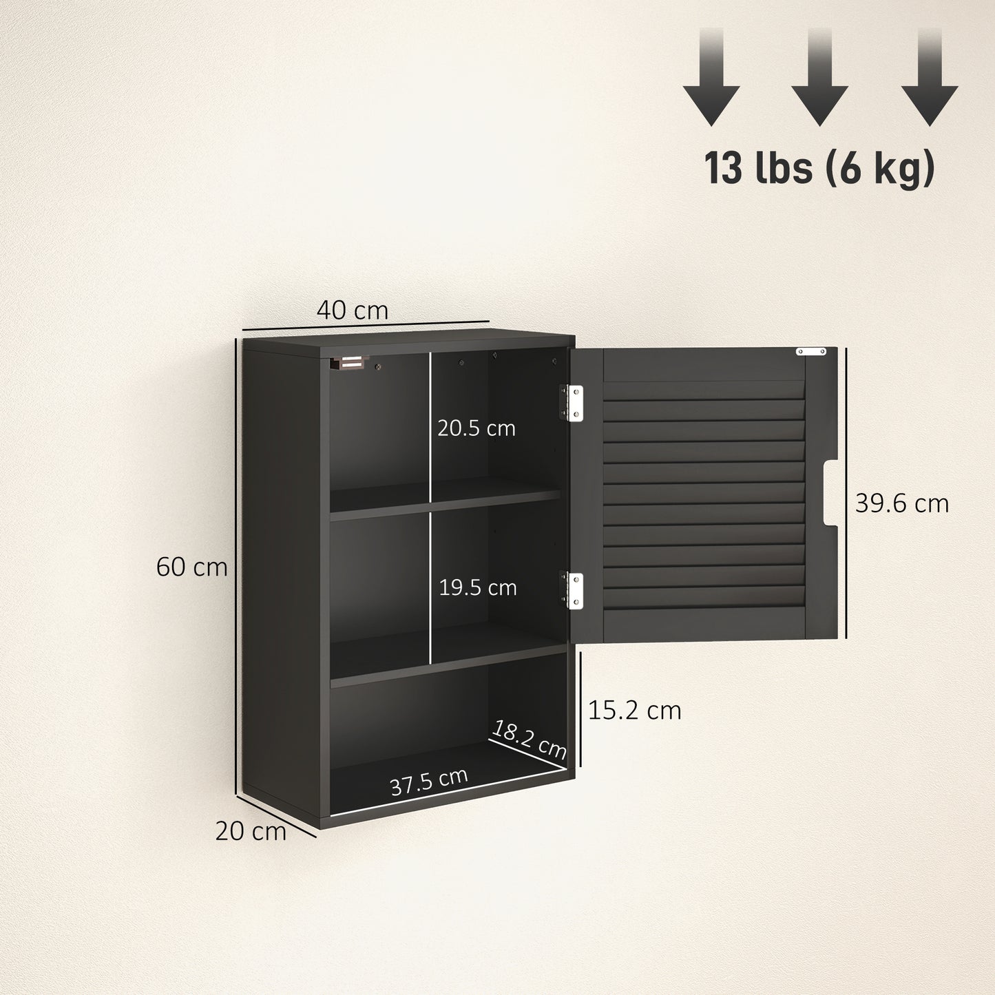 Bathroom Cabinet, Wall Mounted Cabinet with Adjustable Shelves, Black