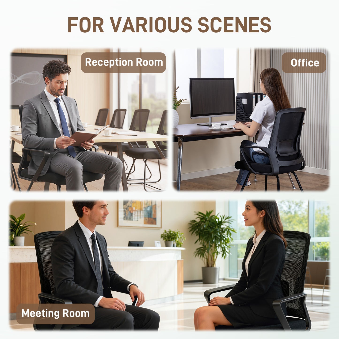 Desk Chair No Wheels, Meeting Chair with Mesh Back for Waiting Room