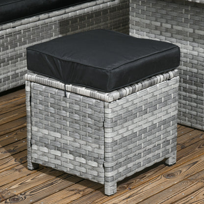 5 PCs Rattan Garden Furniture Set with Stools, Table, Cushion, Grey