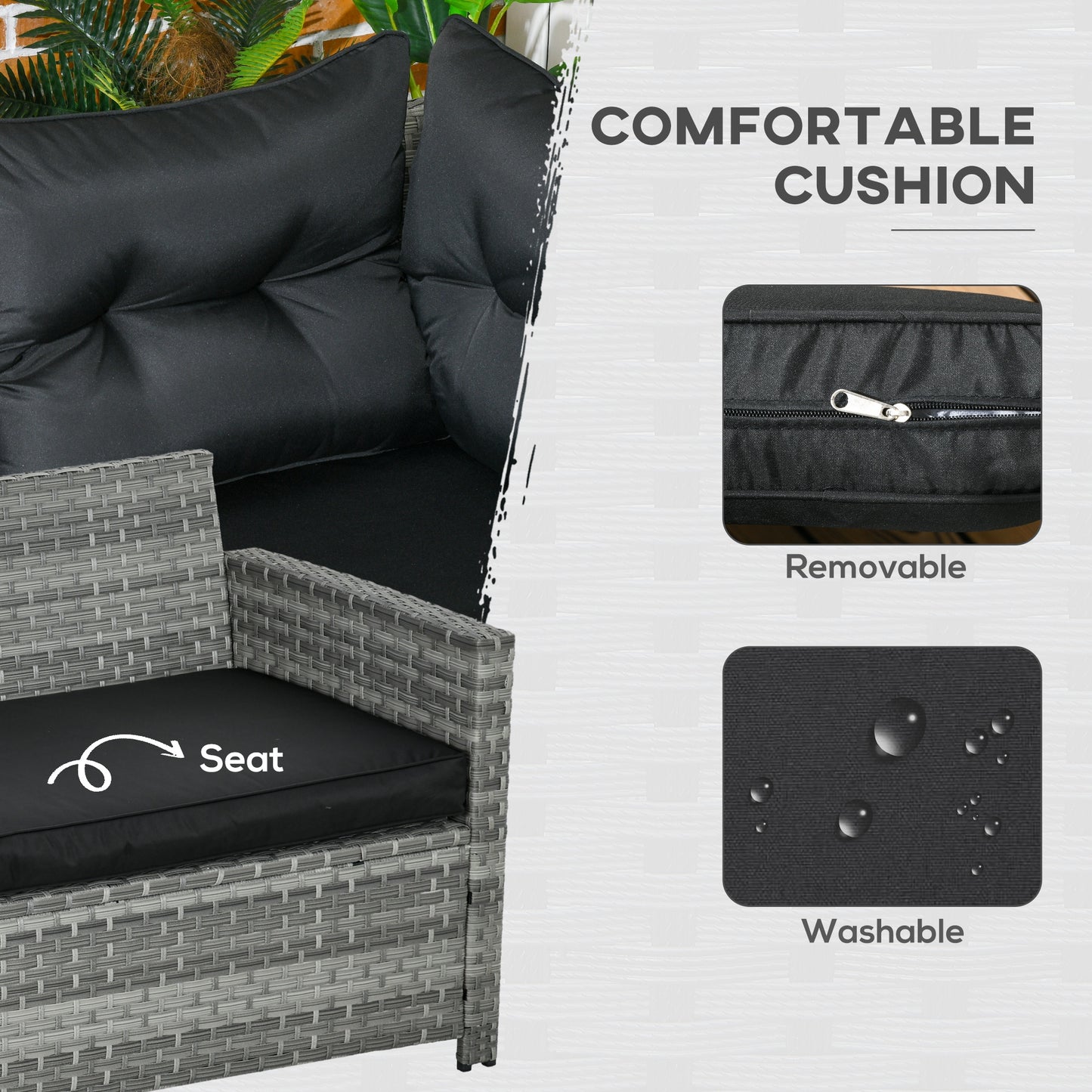 5 PCs Rattan Garden Furniture Set with Stools, Table, Cushion, Grey