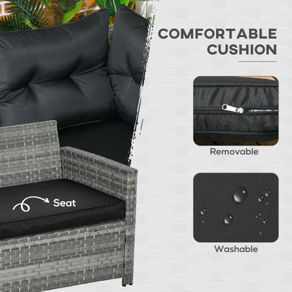 5 PCs Rattan Garden Furniture Set with Stools, Table, Cushion, Grey