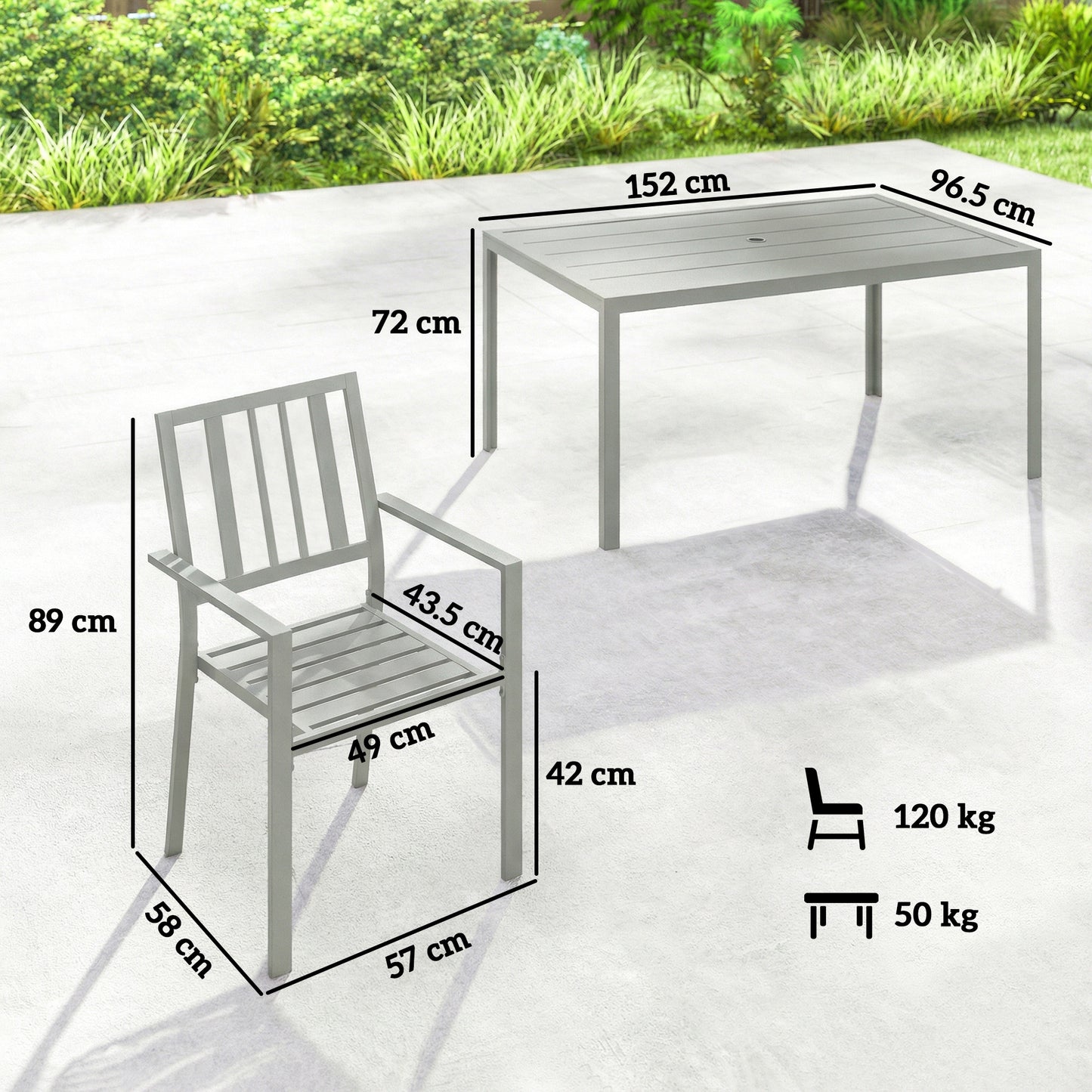 7 Pieces Garden Furniture Set with Stackable Chairs, Light Grey