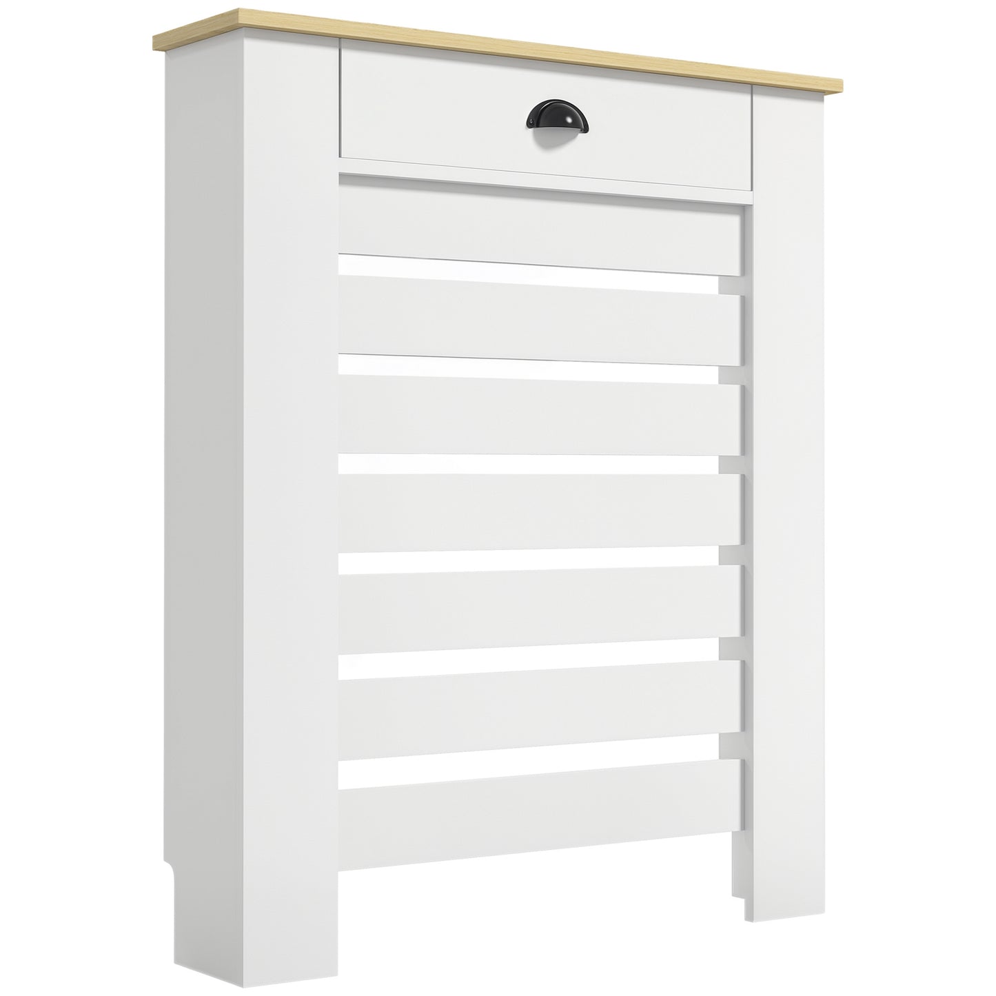 Radiator Cover with Drawer, Horizontal Slat, 78cm, White