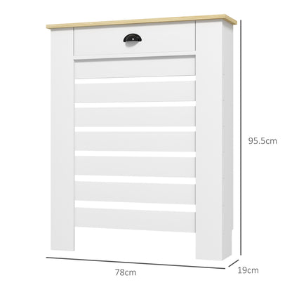 Radiator Cover with Drawer, Horizontal Slat, 78cm, White