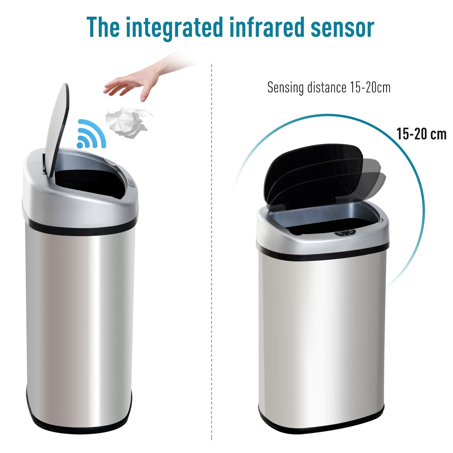 30L Automatic Kitchen Bin with Lid and Infrared Motion Sensor Silver