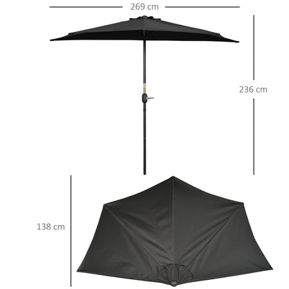 2.7m Metal Frame Garden Furniture Parasol Half Round Umbrella