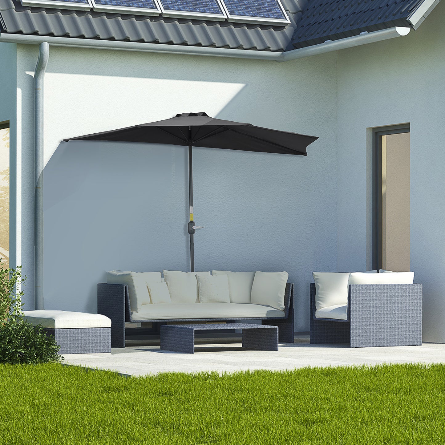 2.7m Metal Frame Garden Furniture Parasol Half Round Umbrella