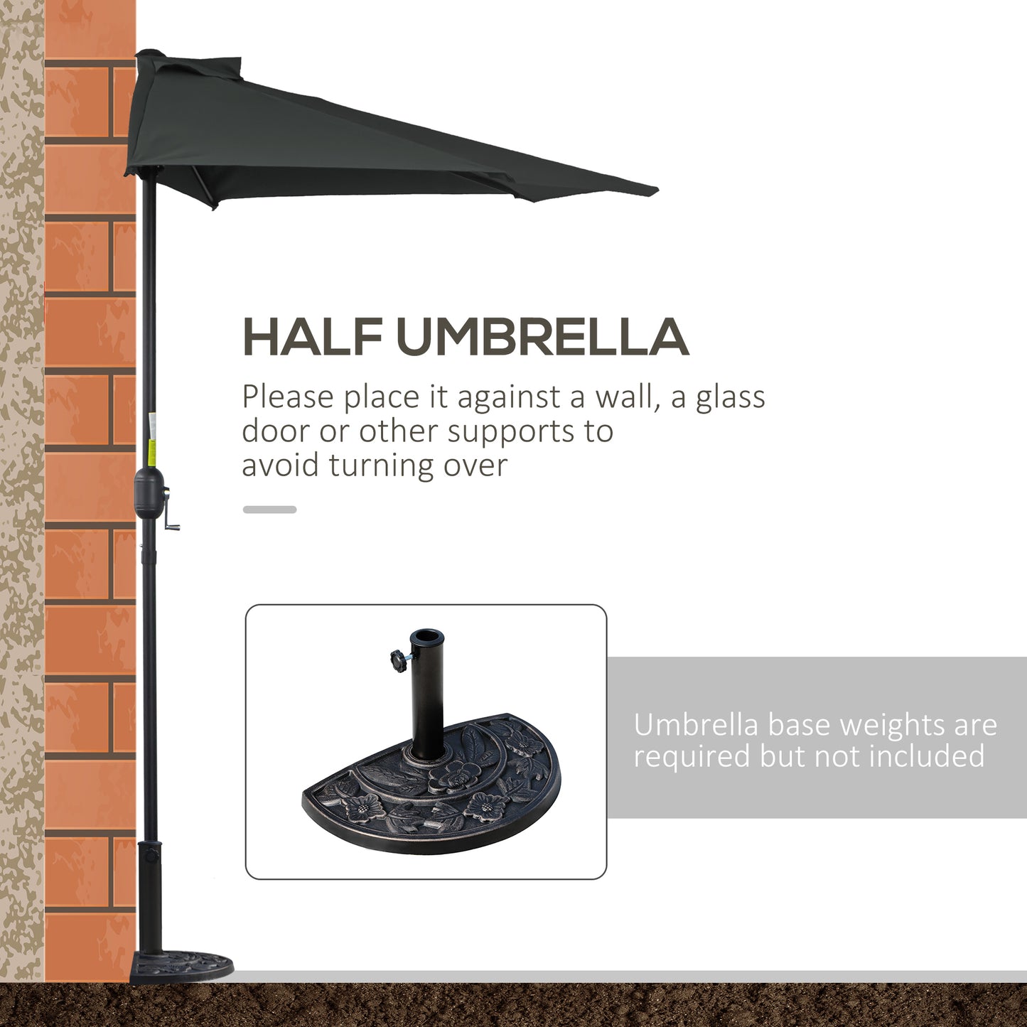 2.7m Metal Frame Garden Furniture Parasol Half Round Umbrella