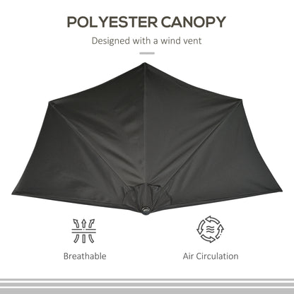 2.7m Metal Frame Garden Furniture Parasol Half Round Umbrella