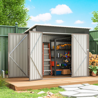 Outdoor Storage Shed, 7.5 x 4.3ft Metal Garden Shed, Light Grey
