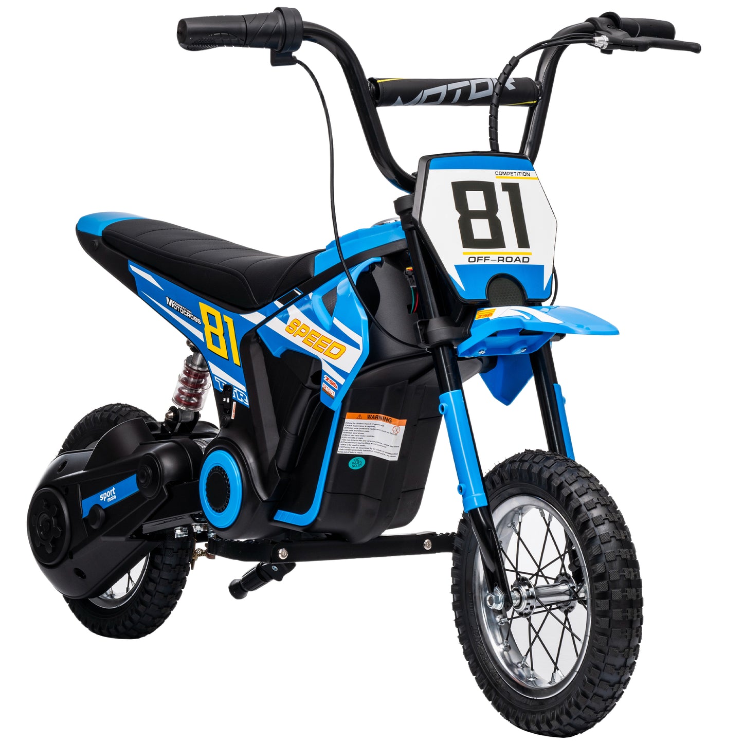 Kids Electric Motorbike, 24V Battery Powered Dirt Bike with 250W Motor, 6-16km/h, 7AH Batteries, 12" Inflatable Tires and Rear Suspension, Ride On Motorcycle for 8-12 Years Old, Blue