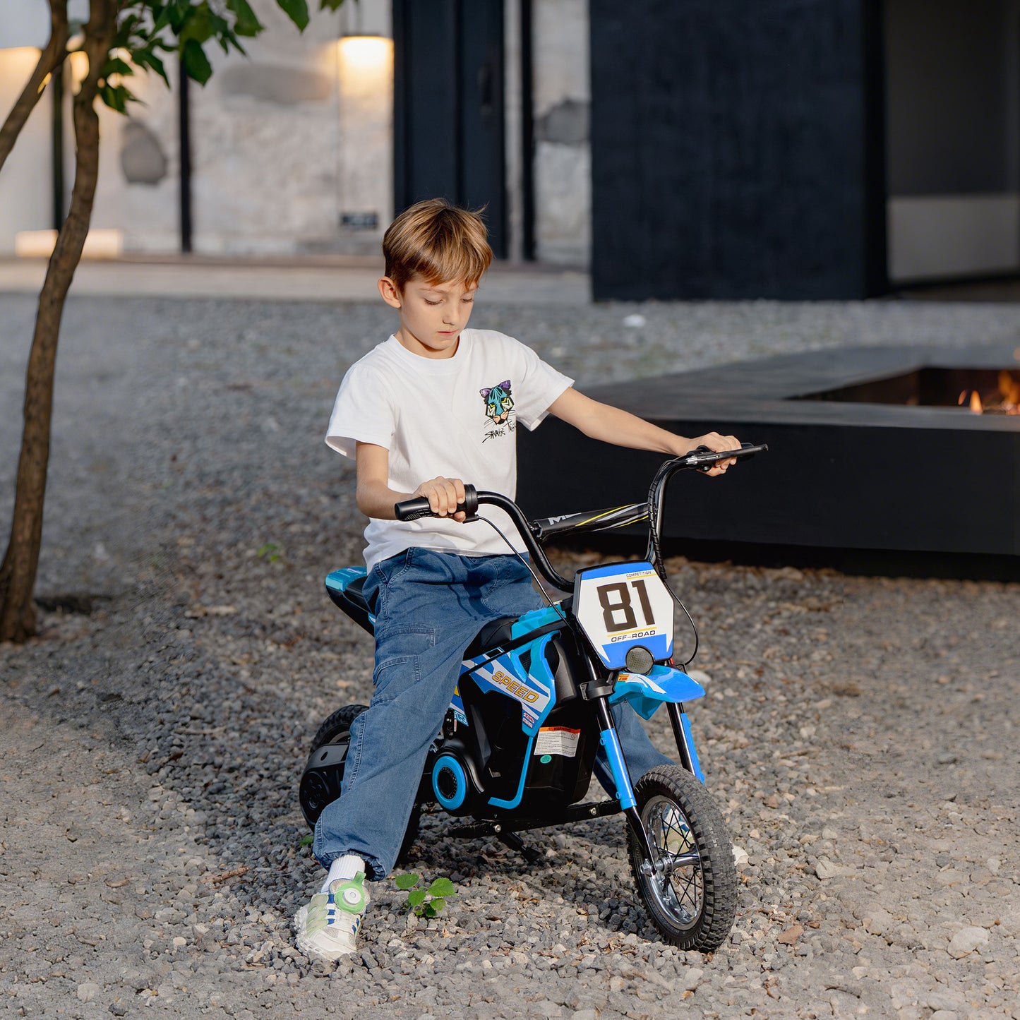 Kids Electric Motorbike, 24V Battery Powered Dirt Bike with 250W Motor, 6-16km/h, 7AH Batteries, 12" Inflatable Tires and Rear Suspension, Ride On Motorcycle for 8-12 Years Old, Blue