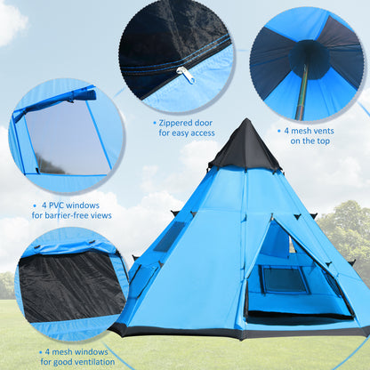 6-7 Person Large Family Party Camping Tent W/ Carrying Bag, Blue