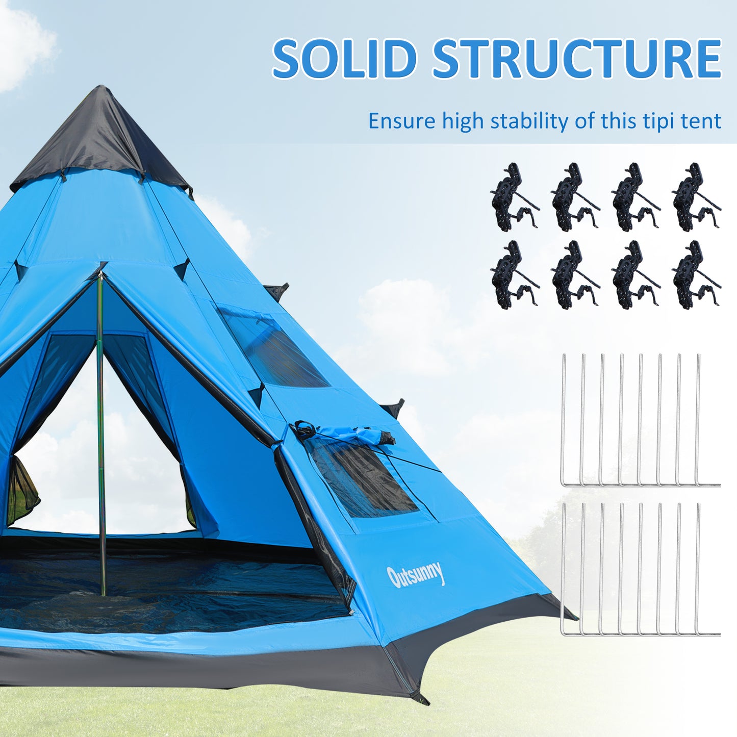 6-7 Person Large Family Party Camping Tent W/ Carrying Bag, Blue