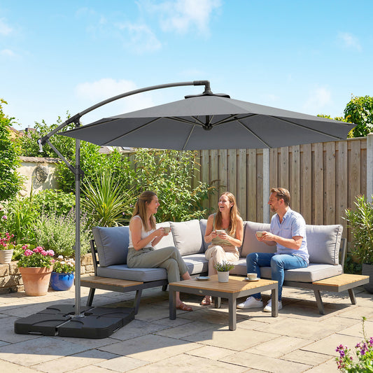3(m) Banana Parasol Cantilever Umbrella Garden w/ Base Weights - Dark Grey