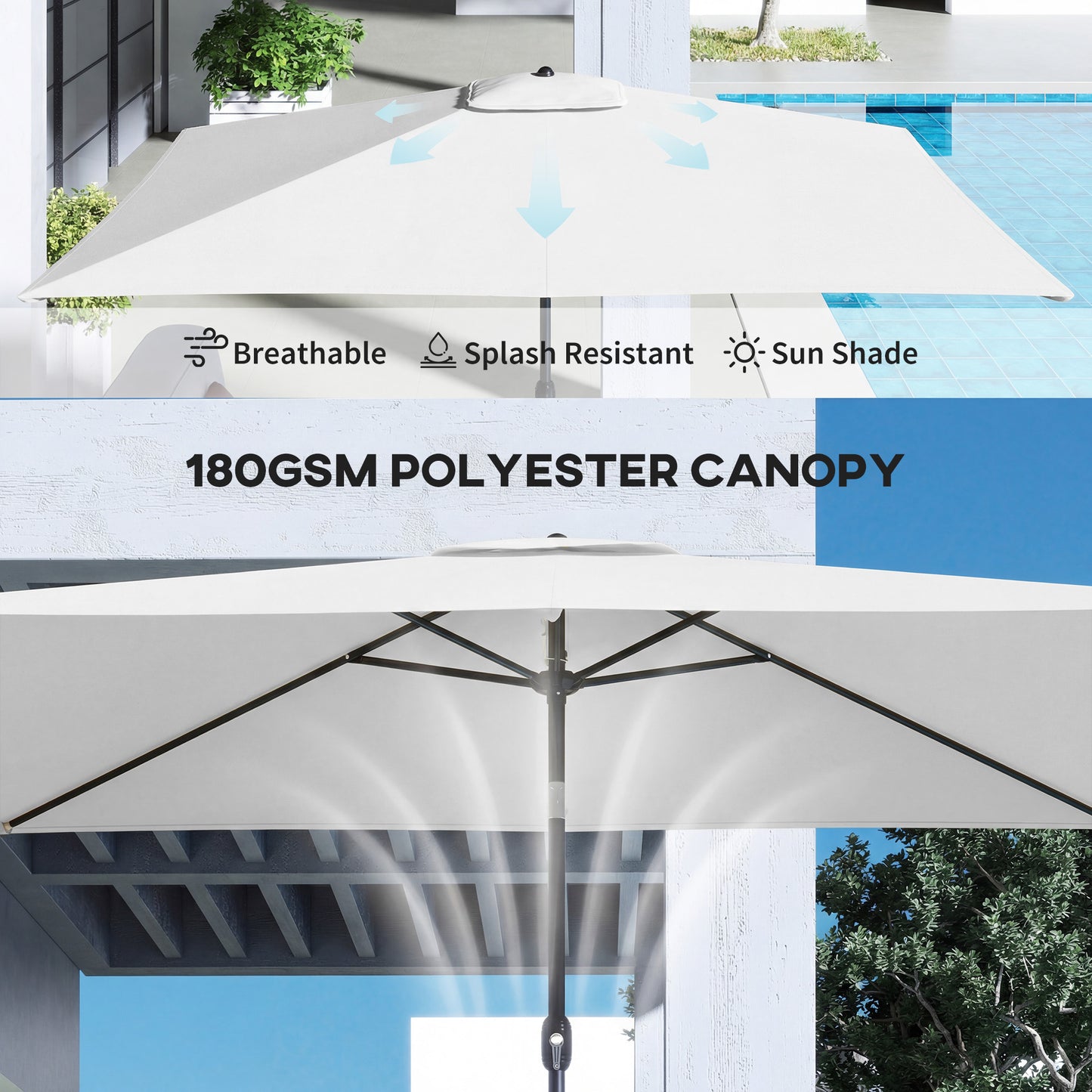 Garden Parasol, Outdoor Umbrella with Tilt Function, Cream White
