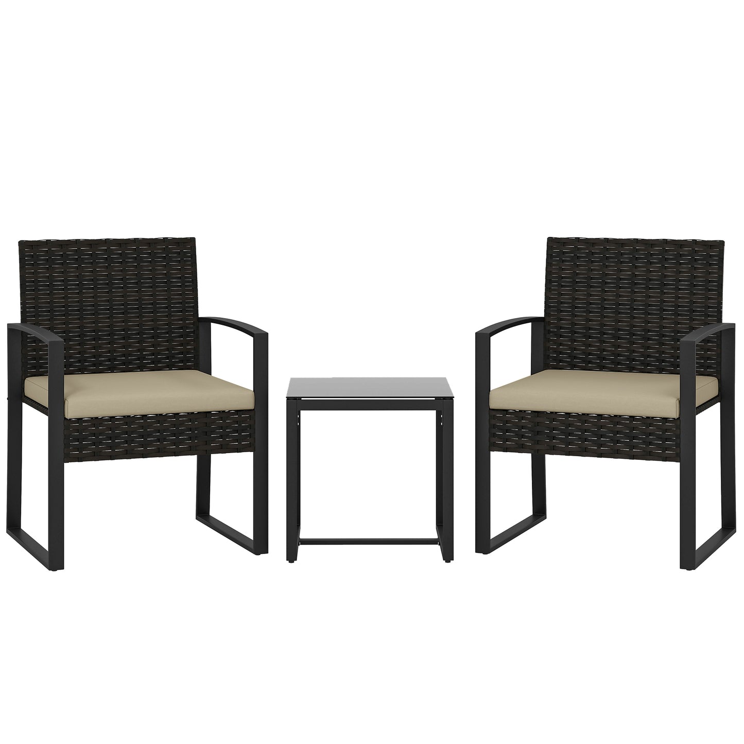 Rattan Bistro Set, 3 PCS Garden Furniture with Cushion, Khaki