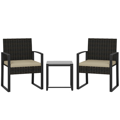 Rattan Bistro Set, 3 PCS Garden Furniture with Cushion, Khaki
