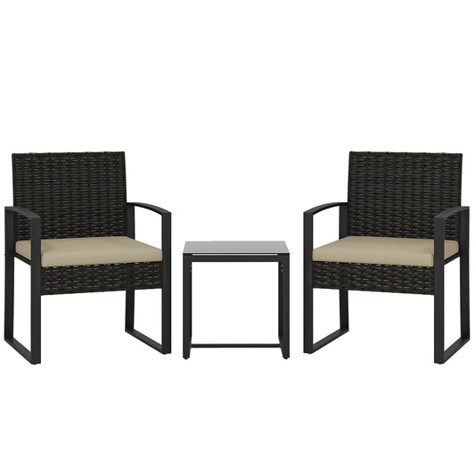 Rattan Bistro Set, 3 PCS Garden Furniture with Cushion, Khaki