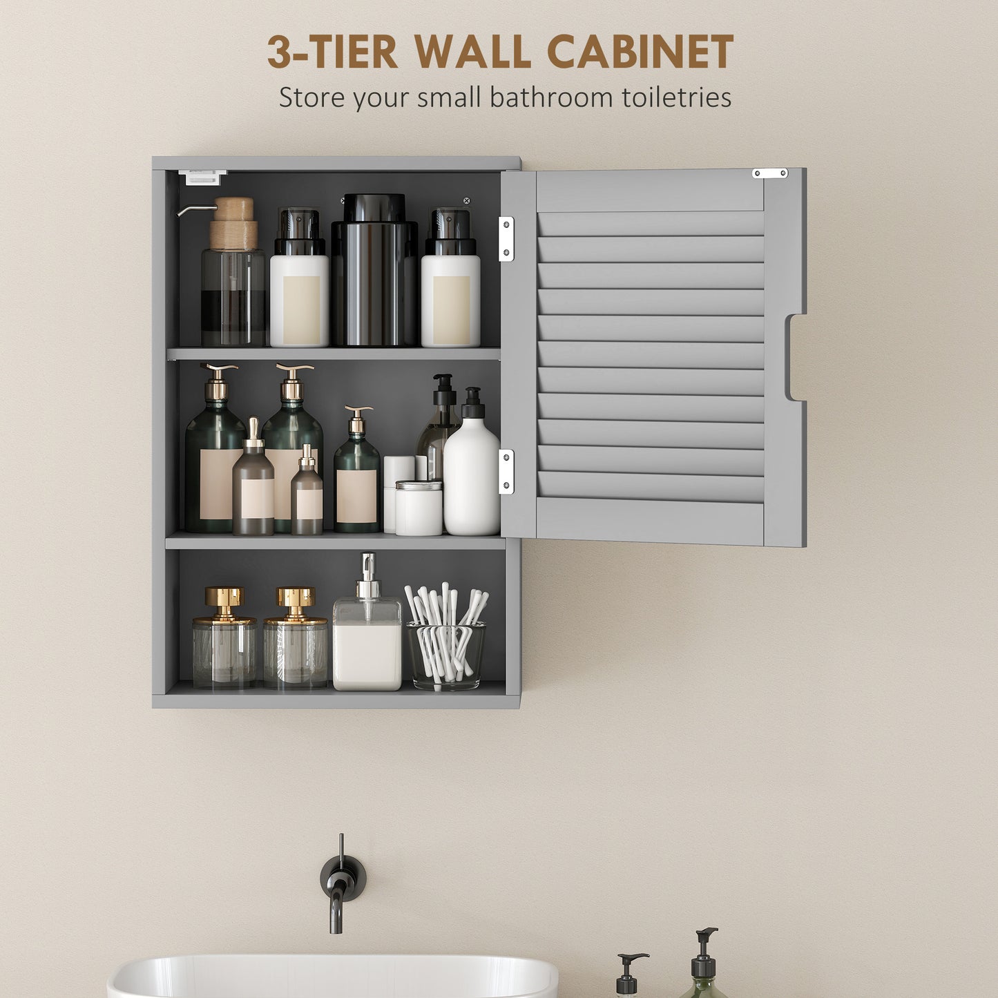 Bathroom Cabinet, Wall Mounted Cabinet with Adjustable Shelves, Grey